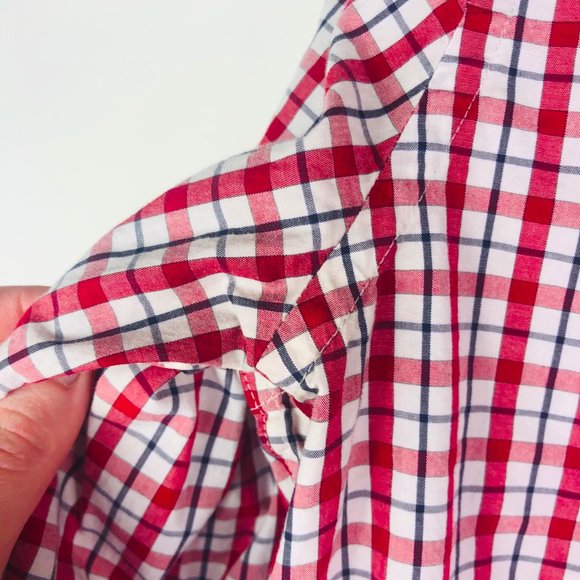 LOT Bundle (2) Express Fitted Mens Medium 15 15.5  Plaid Solid Red Black - Picture 5 of 6